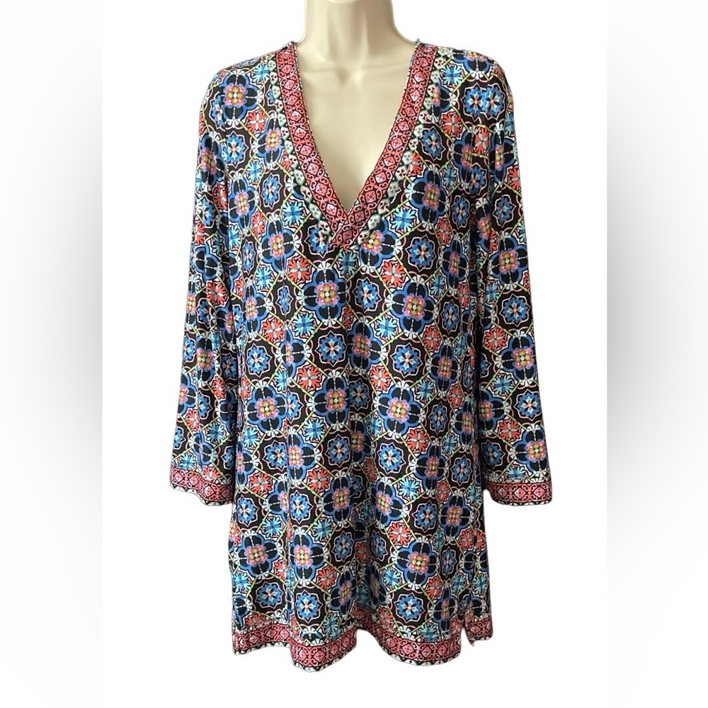La Blanca Womens Tunic Swimsuit Cover-up Multicolor Stretch Size Small EUC